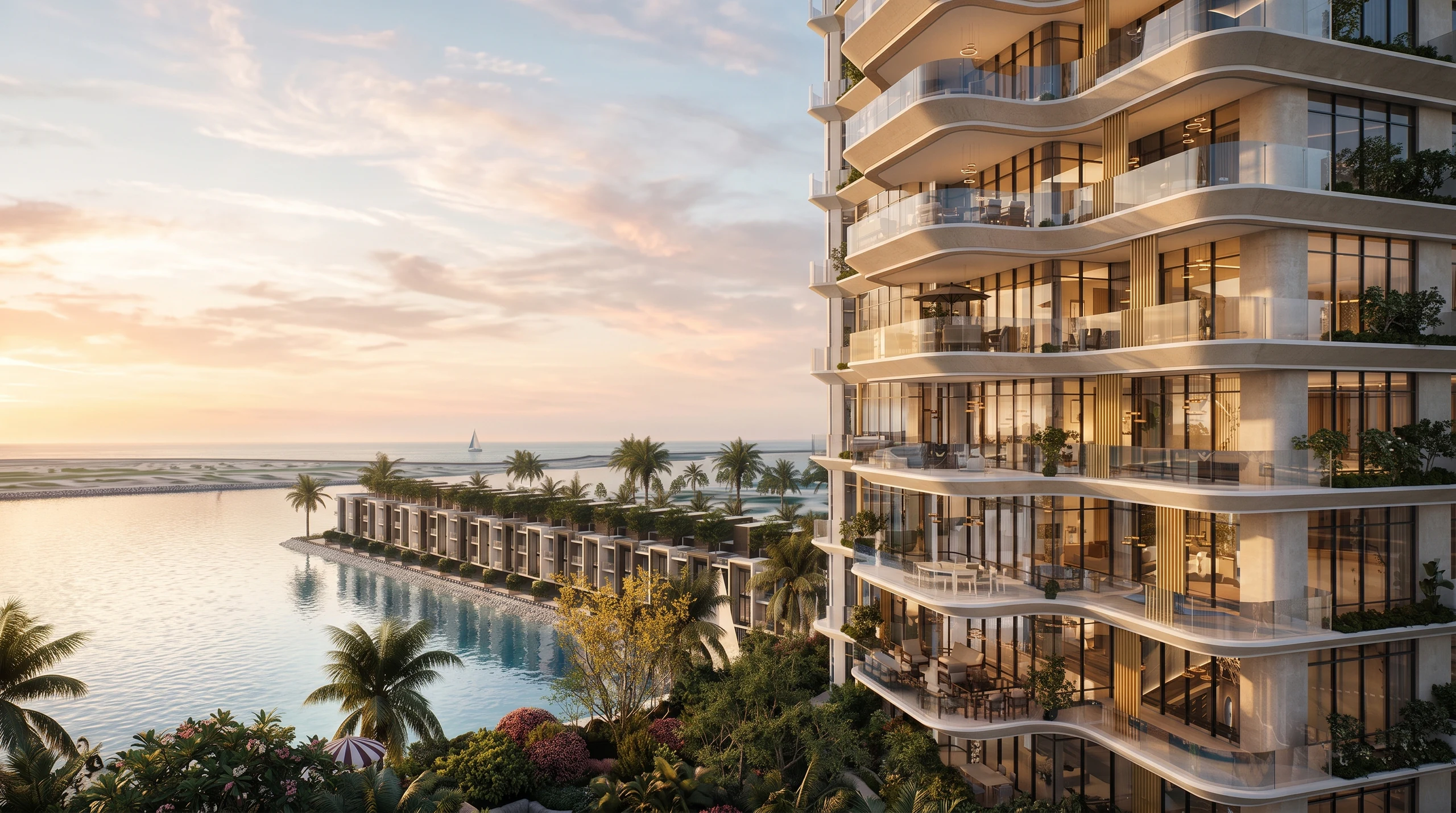 Architectural rendering of Al Hamra Waterfront residences
